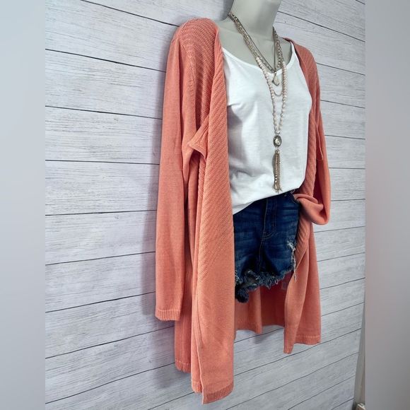 Boutique Brand Ribbed Open Front Knit Cardigan Orange 💗 - Picture 5 of 14